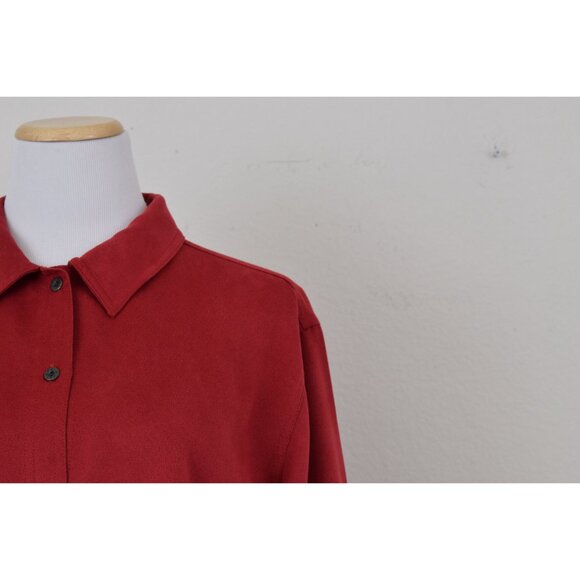 Vintage 90s Red Velvety Soft Polyester Shacket | size 12 - Picture 5 of 9